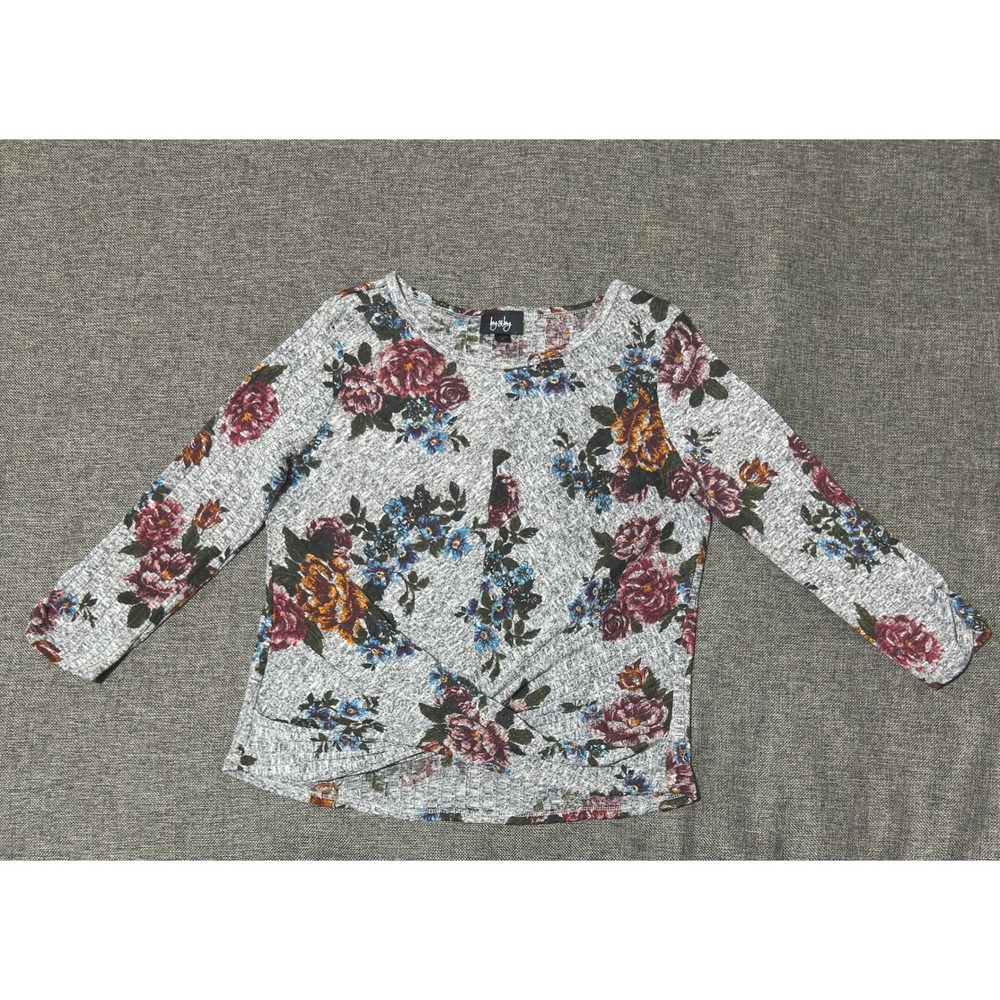 By & By Womens XL Top Floral Long Sleeve Twist Front Knit